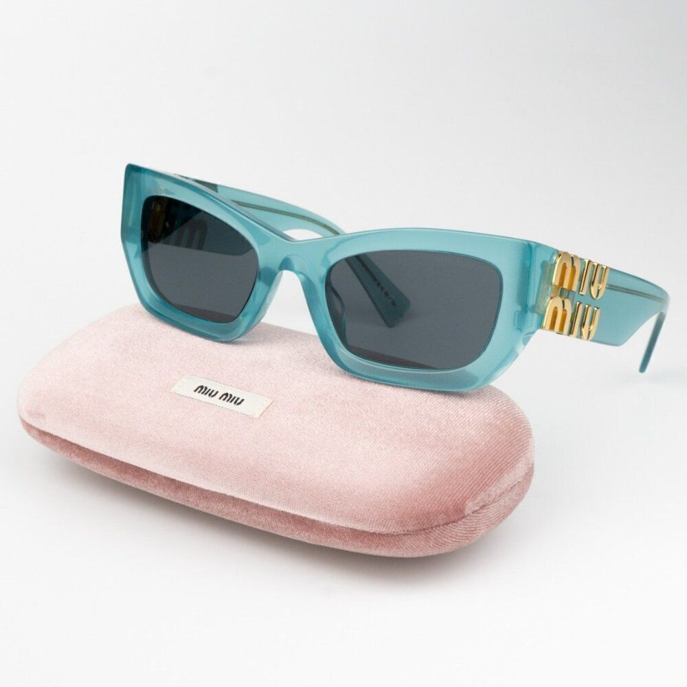NEW Miu Miu MU09WS 19L09T Ivy Opal Dark Grey Rectangle Women Sunglasses 0MU 09WS